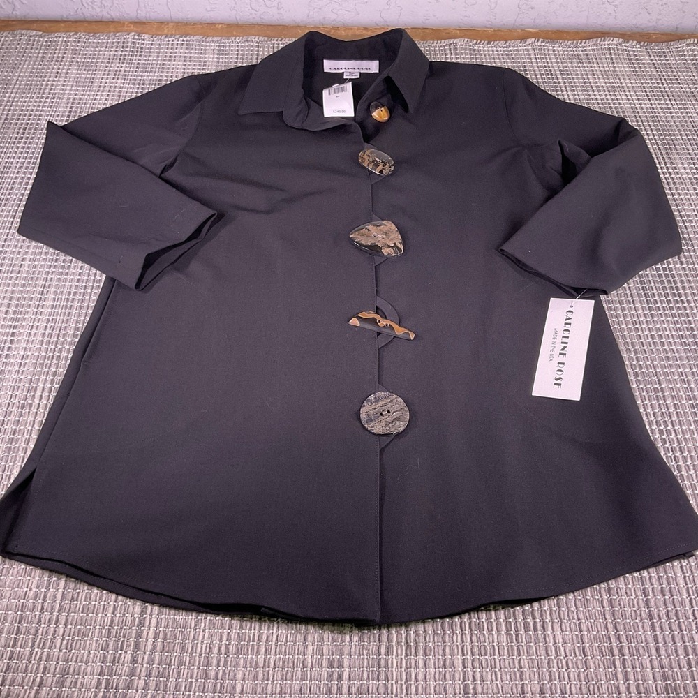 Caroline Rose Black Button Front Jacket Artistic Buttons USA Made SP NWT $240